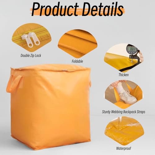 3-Pack 240l Large Moving Bags – Heavy Duty Waterproof Removal Bag with Double Zip Pulls,Ideal for Moving, College Dorms, Loft Storage, Camping,Toys or Holiday Decorations(Yellow) — view 2