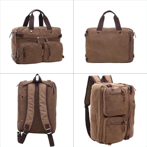 WTiger Canvas Laptop Briefcase Convertible Backpack Messenger Shoulder bag Handbag Multi-functional Travel Rucksack Fits 17.3 Inch Laptop for Men Women — view 5