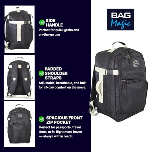 Ryanair Cabin Bag 40x25x20cm Underseat Backpack – Airline Approved Free Carry On Flight Bag | Lightweight 20L Nylon Travel Backpack Fits Ryanair, EasyJet, British Airways & More - Black/White — view 4
