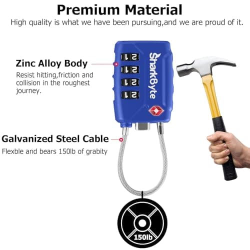 SharkByte TSA Suitcase Locks - 4-Dial Security Travel Combination Padlock, Flexible Wire Cable Travel Lock for Suitcases Luggage Case Travel Bag Gym Locker Code Small Padlock (Pack of 1) — view 3