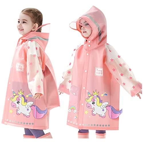 Kids Raincoat Toddler Rain Poncho Waterproof Rain Jacket Hooded Boys Girls Rain Coat Reusable Rainwear with Backpack Cover 3-8 Years