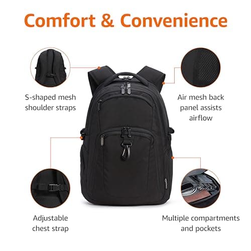 Amazon Basics 17-Inch Laptop Backpack, Water Resistant Rucksack for Business Travel, Work or School, Padded Shoulder Straps, Black — view 2