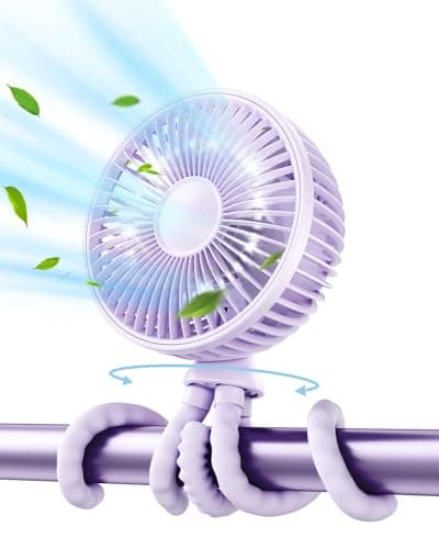gaiatop Oscillating Baby Stroller Fan with LED Lights, Rechargeable Purple
