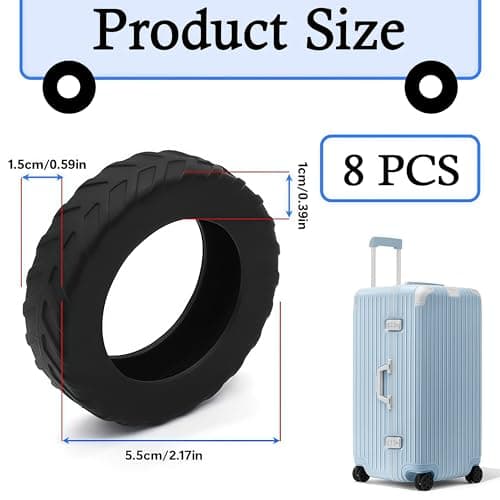 8 Pcs Suitcase Wheels Replacement Protectors, Anti-Noise Luggage Wheels Covers for Suitcases, Silicone Protective Covers for 2-2.4'' Spinner Wheels, for Medium Suitcases (Black) — view 2