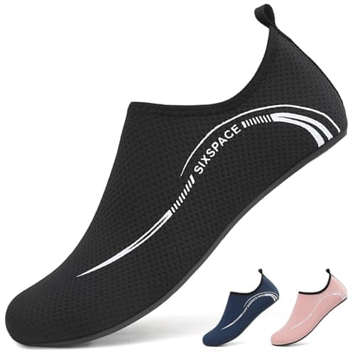 Sixspace Water Beach Shoes Lightweight Barefoot Aqua Quick Dry Breathable Swim Shoes for Women Men Surfing Running Driving Pool Yoga (Black,6.5 UK)