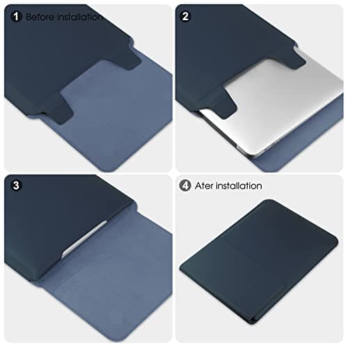 HoYiXi 14 Inch Laptop Sleeve Case Leather Bag with Stand Compatible with MacBook Pro 14 2021/ASUS Vivobook 14/HP Pavilion X360/Lenovo IdeaPad 14/Dell Lenovo HP ASUS Acer HUAWEI Matebook 14'' PC, Navy — view 6