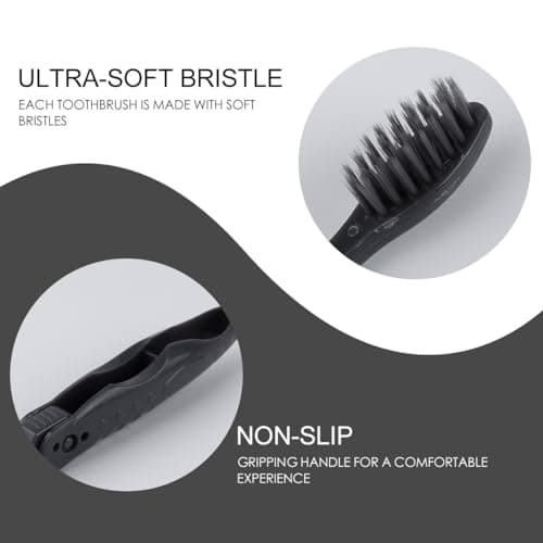 OKUMEYR 8pcs Portable Folding Toothbrush Set with Soft Charcoal Bristles, Travel Compact Grey Toothbrushes for Camping and Oral Care — view 4