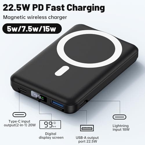 YAGOPAL Magsafe Power Bank 10000mAh Magnetic Wireless Power Bank with Foldable Stand and LED Display Portable Charger 22.5W PD Fast Charging Battery Pack For iPhone 17/16 /15/14/13/12 Mini Pro/Pro Max — view 2