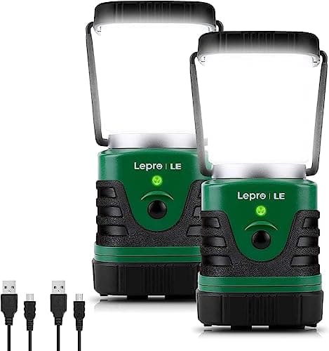 LE Camping Light Rechargeable, 1000 Lumen, Warm & Cool Light, 2-Pack