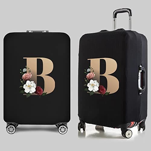 Initial Letter Printed Design Travel Trolley Case Cover Protector Washable Suitcase Cover Luggage Storage Covers for 18-28 Inch Luggage Cover (L (26-28 inch Luggage), gold B) — view 3