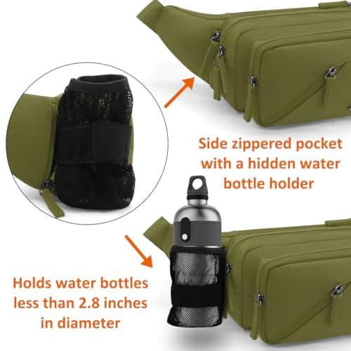REETEE Bum Bag Fanny Pack Men Women Water Resistant Waist Packs Sports Waist Bag with Bottle Holder, Walking Waist Pack Bumbag with Adjustable Belt for Running Travel Cycling Outdoor Sport (Green) — view 2