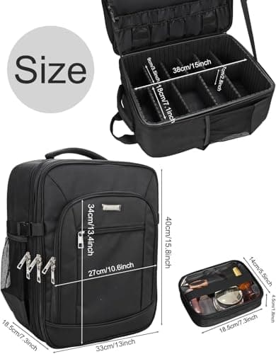 Relavel Makeup Backpack Makeup Artist Bag Professional Extra Large Cosmetic Bag Travel Train Case Storage Organizer Double-Layer Large Capacity Cosmetic Case with 4 Pouch(Black) — view 5