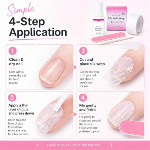 4Pcs Silk Nail Wrap Kit for Split Nails, Glue, File and Manicure Stick — view 3