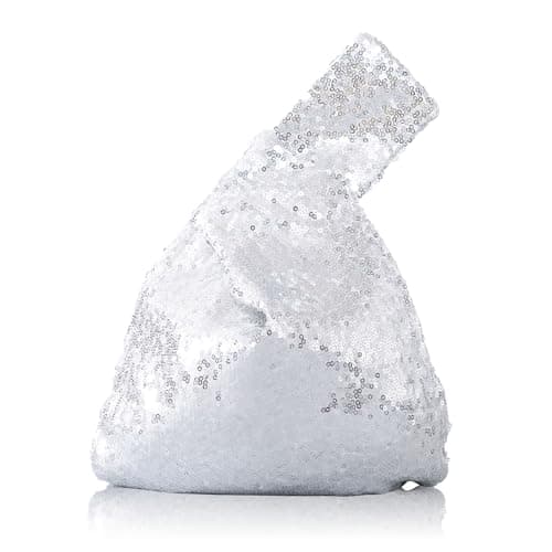 3E Home Women's Silver Sequin Evening Bag,Bling Sparkly Wristlet Bag,Glitter Sequin Party Clutch Handbag