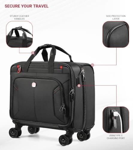 star cloud Rigid Frame Rolling Laptop Bag on Wheels, Rolling Briefcase with USB & Type-C Charging Port,Water Resistant Rolling Computer Bag for 17.3 Inch Laptop (18 × 16.5 × 8 inches) — view 2