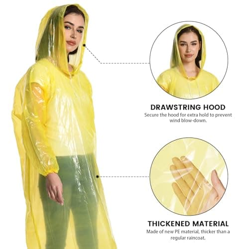 Rain Poncho for Adults, 10 Pack Waterproof Poncho, Disposable Rain Ponchos — view 4