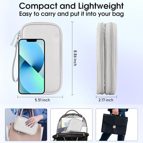 Arae PU Leather Cable Organizer Double Layer Travel Pouch, M Gray — view 3