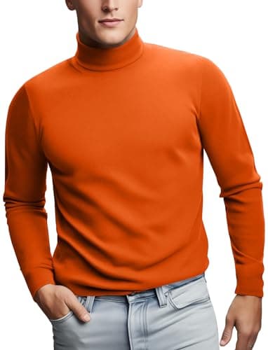 Zengjo Mens Polo Neck Thermal Top Long Sleeve Base Layer (Orange, XL) — view 2