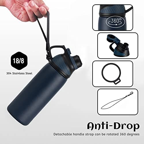 Fjbottle Stainless Steel Water Bottle 600ml/800ml/1L/1.5L with Magnetic Lid, BPA Free Insulated Water Bottle, Sports Metal Water Bottle Hot&Cold Drinks Vacuum Flask Leak-Proof for Gym, Work, Travel — view 3