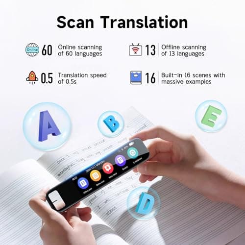 Scan Reader Pen, 134 Languages Scan Translator Pen for Dyslexia, Smart Digital Reading Pen Device Online/Offline for Elderly, Kids, Students, Supports Voice, Scan, Photo Translation, Text to Speech — view 3