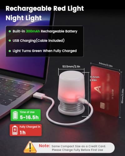 Lamptobe Red Night Light for Sleep, Portable Red Light Lamp with 2 Brightness Levels, USB-C Rechargeable Red Lamp for Bedroom Baby Nursery Travel, Eye-Caring Sleep Light for Bedside(φ53.5 * 73.5mm) — view 2