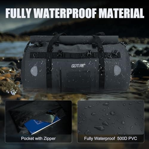Goture Motorcycle Dry Bag - 40L Waterproof Duffle & Luggage Tail Bag Saddle Bags with Transparent Pocket, Roll Top Closure, Fishing Rod Holder, Shoulder Straps, Reflective Strips and Mesh Pocket — view 2