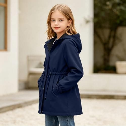 Navy Girls Waterproof Jacket Windproof Hooded Raincoat Outdoor 13 Years — view 2