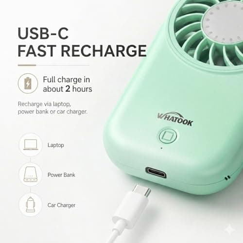 WHATOOK Mini Handheld Turbo Fan: 0.59in Ultra-Slim & 0.12lbs Light Pocket Fan, 11000 RPM Power, USB-C Rechargeable Portable Small Personal Hand Fan for Travel Essentials, Outdoor, Gift, Green — view 4