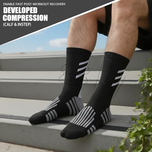 Zuimei 3 Pairs Compression Athletic Crew Socks for Men Women Black — view 5