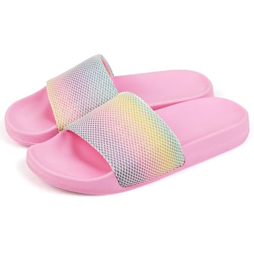 AOOWU Kids Sliders, Boys Girls House Slippers, Summer Beach Pool Slide Sandals, Shower Shoes, Soft EVA Slide Sandals for Indoor Outdoor, Lightweight Flip Flops