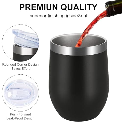 Joymaking 12oz Reusable Coffee Cup, 2 Pack Double Walled -Insulated Travel Mug Vacuum Stainless Steel Wine Tumbler with Spill Proof Lid, Great for Coffee, Tea, Milk and Wine, Black White — view 6