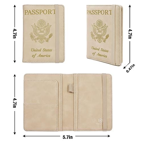 Melsbrinna Premium Leather Passport Holder Covers Case, Waterproof RFID Blocking Travel Wallet Passport Holder with Pen Holder, Cute Passport Book for Women/Men, ELA-Beige, 5.7 x 4.72 x 0.66 inches — view 4