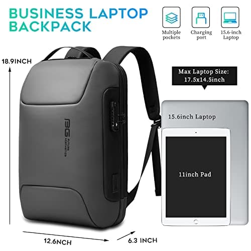 BANGE Anti Theft Backpack with USB charging Port,Lightweight Business Backpack for Men and Women, Grey(upgrade), M, Laptop — view 5