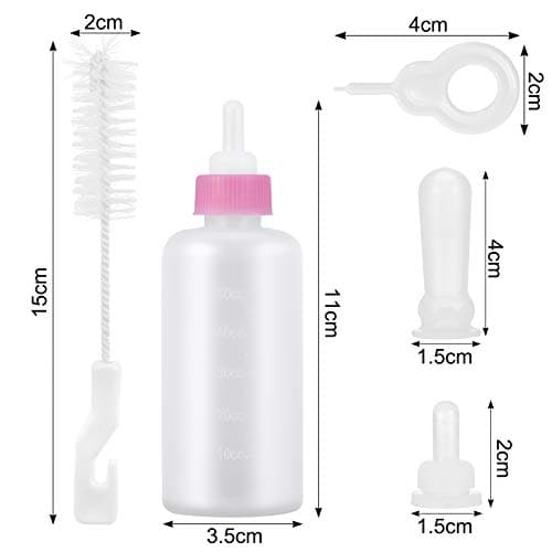 KroY PecoeD Pet Feeding Kit - Milk Bottle Set for Kitten & Puppy, 50ml, With Replacement Nipples & Cleaning Brushes — view 2