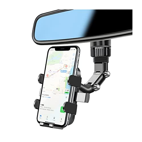 CGEAMDY Rearview Mirror Phone Holder, 360° Rotatable and Retractable Car Phone Mount, Multifunctional Rear View Mirror Holder for All Cars, Adjustable Cell Phone Holder for All Smartphones (Grey)