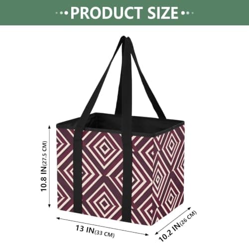 Car Trunk Organizer Reusable Bag for Shopping Shapes Maroon Pattern Cute Foldable Grocery Totes with Reinforced Bottom for Kitchen Storage, Travel Trips, 1 Pack — view 3
