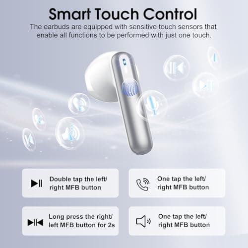 Wireless Earbuds, Bluetooth 5.4 Earphones HiFi Stereo, 14mm Drivers with Big Bass, 40H Bluetooth Headphones with 4 ENC Noise Cancelling Mic, IP7 Waterproof Ear Buds Comfortable Fast Charging Silver — view 6