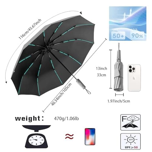 erised's bifrost Travel Folding Umbrella with 5cm Wide Strap/Auto-Open/Close 3D Button/Mecha-Style Handle Design/UPF 50+ Sun Protection/Portable Outdoor Sun & Rain/10Ribs/Handbag/Car/Men — view 2