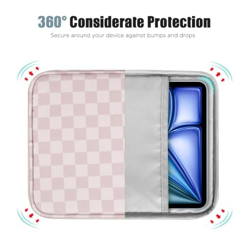 TiMOVO 9-11" Tablet Sleeve Bag with Pocket, Cream Khaki Checkered — view 5