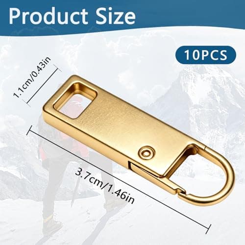 WADUBI Metal Zipper Pull Replacement, 10 Pack Zip Pulls for Suitcase, Handbag, Backpack, Coat, Zip Repair Kit, Gold — view 2