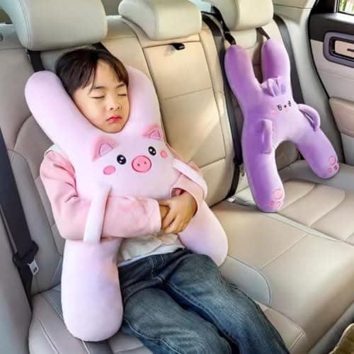 Car Pillow for Kids, H-shaped Neck And Back Comfort, Cozy Neck Head Support Sleeping Headrest for Travel, Hands & Seat Belt Slot, Washable And Compressible, Perfect for Car,Plane,Train,Boat & More — view 3