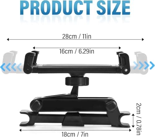 Car Headrest Tablet Holder Mount Stretchable Backseat Tablets Stand for Kids, Car Seat Mounts Compatible with iPad Pro 12.9 Air Mini, iPhone, Galaxy Tab, Switch, All 4.7-12.9" Screen Devices — view 4