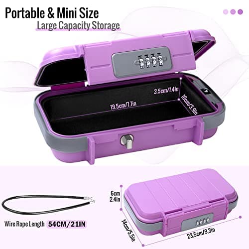 WACCET Portable Safe Box with Code, Combination Security Case Lock Box Waterproof Anti-Theft Mini Travel Safe with Removable Wire Rope Security Safe Box for Home, Office, Hotel, Cars,Travel etc — view 2