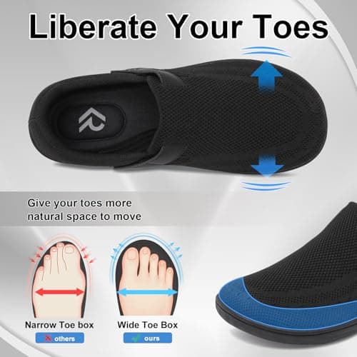 Men's Wide Walking Shoes Extra Wide Adjustable Slip On Orthopedic Barefoot Zero Drop Sneakers for Swollen Feet (All Black, Adult, Men, 8.5, Numeric, UK Footwear Size System, Wide) — view 3