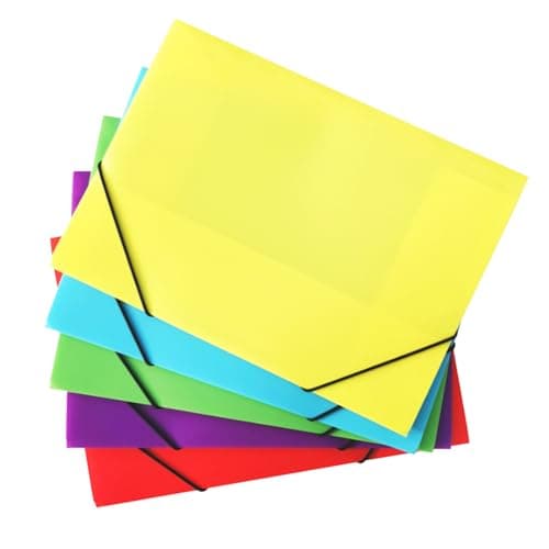 Phefop Plastic File Folder Set PP Document Pouch 5 Pack 14 X 10 in Elastic Band Closure Holds 100 Sheets Color Coded Organizer for Students Teachers Office (Multi Colors) — view 6