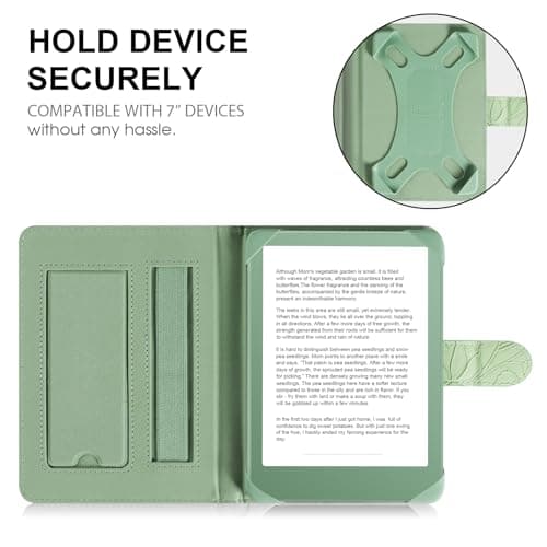 HoYiXi Universal Case For 6.8",7" eReader,Compatible with Kindle/Kobo Clara HD/Kobo Clara 2E/Paperwhite/PocketBook/Tolino eReader,with HandStrap/Kickstand, Cover for 6.8"-7'' eReaders,Green — view 2