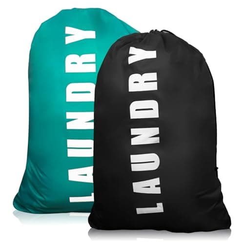 2 Pack Upgrade Extra Large Travel Laundry Bag with Drawstring，24" x 36" Durable Rip-Stop Dirty Clothes Shoulder Bag for Travel, Bathroom Home or Dormitory (Blue Black)