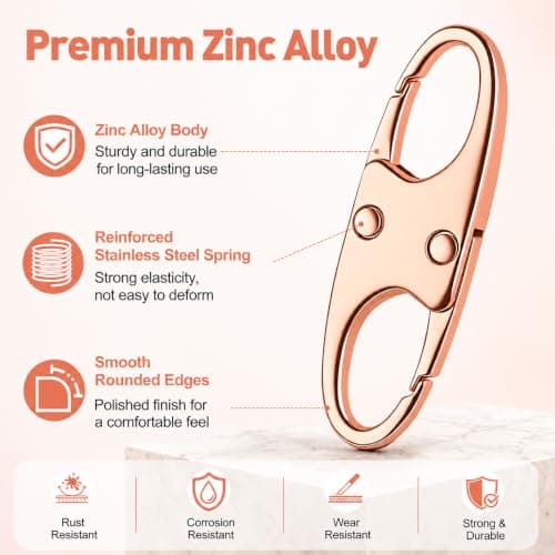 Zipper Clips Anti Theft, Double Opening Zipper Lock for Backpacks & Luggage, Zinc Alloy Zipper Pull Replacement, Small Carabiner Clip for Purses, Crossbody Bags & Travel Essentials (Rose Gold, Small) — view 4