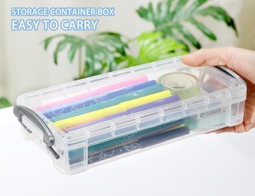 ANQLRMD 4Pack Clear Pencil Organizer Box - Large Capacity Plastic Storage Container Boxes with Lids - Stackable Organizer & Storage for Pen, Crayon, Art Craft Supply, Office Supplies — view 6