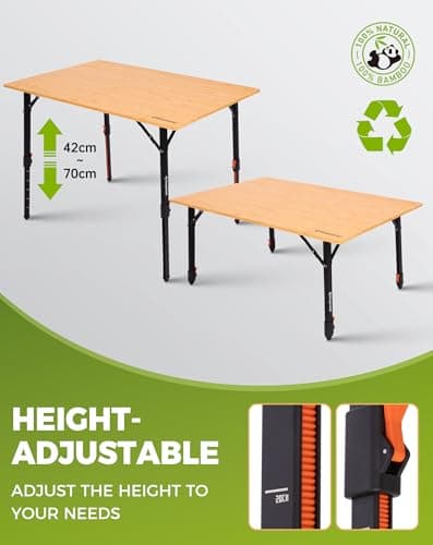 KingCamp Folding Camping Table Bamboo Adjustable ht. 16-27" up to 264lbs — view 4